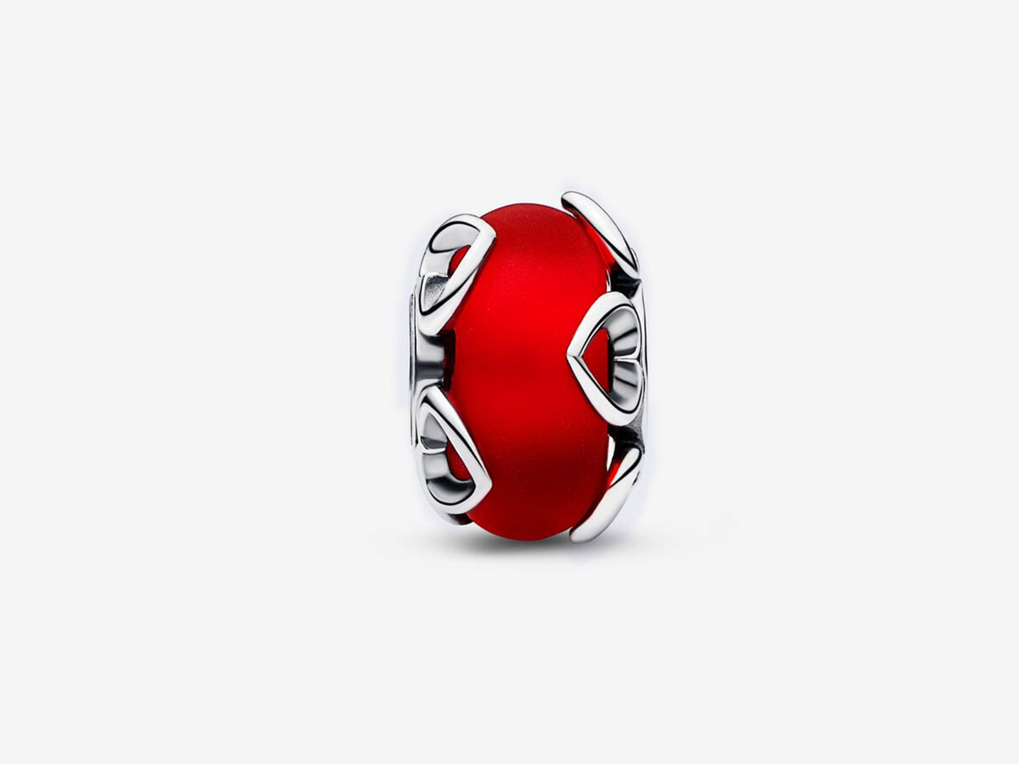 Frosted Red Murano Glass & Hearts Charm