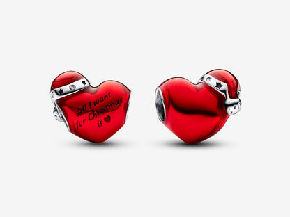 Metallic Red Christmas Heart Charm
