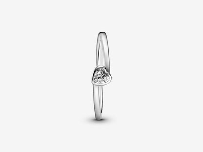 Clear Tilted Heart Solitaire Ring