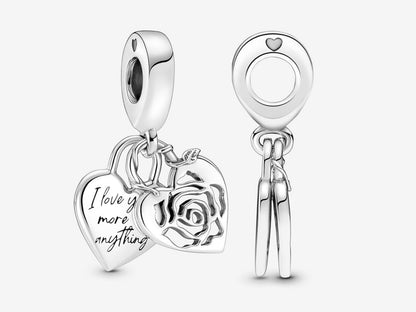 Rose Heart Padlock Dangle Charm