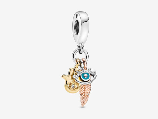 Hamsa, All-seeing Eye & Feather Spirituality Dangle Charm