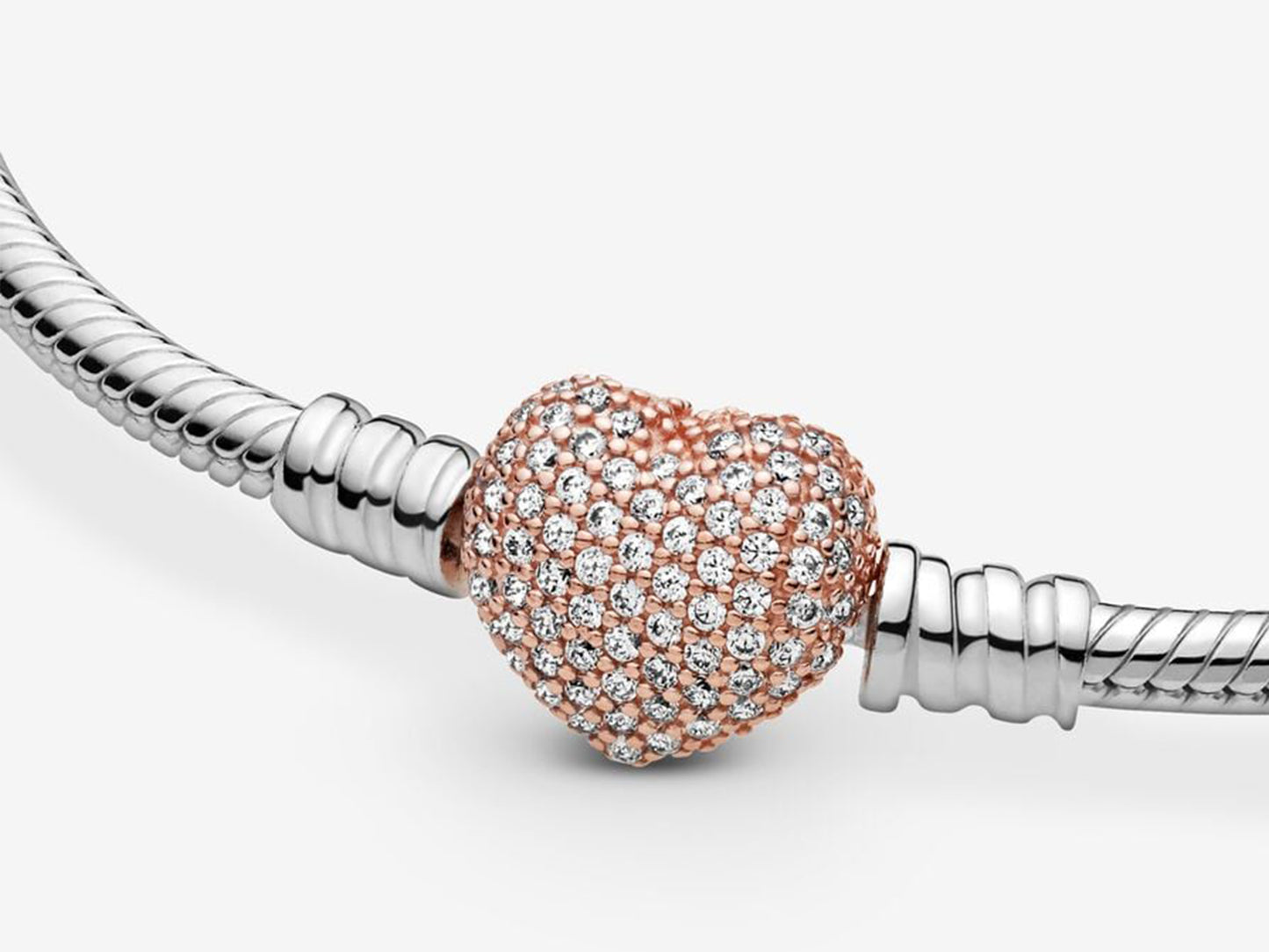 Pavé Heart Clasp Snake Chain Bracelet