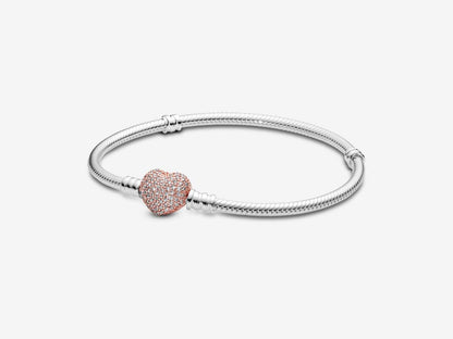 Pavé Heart Clasp Snake Chain Bracelet