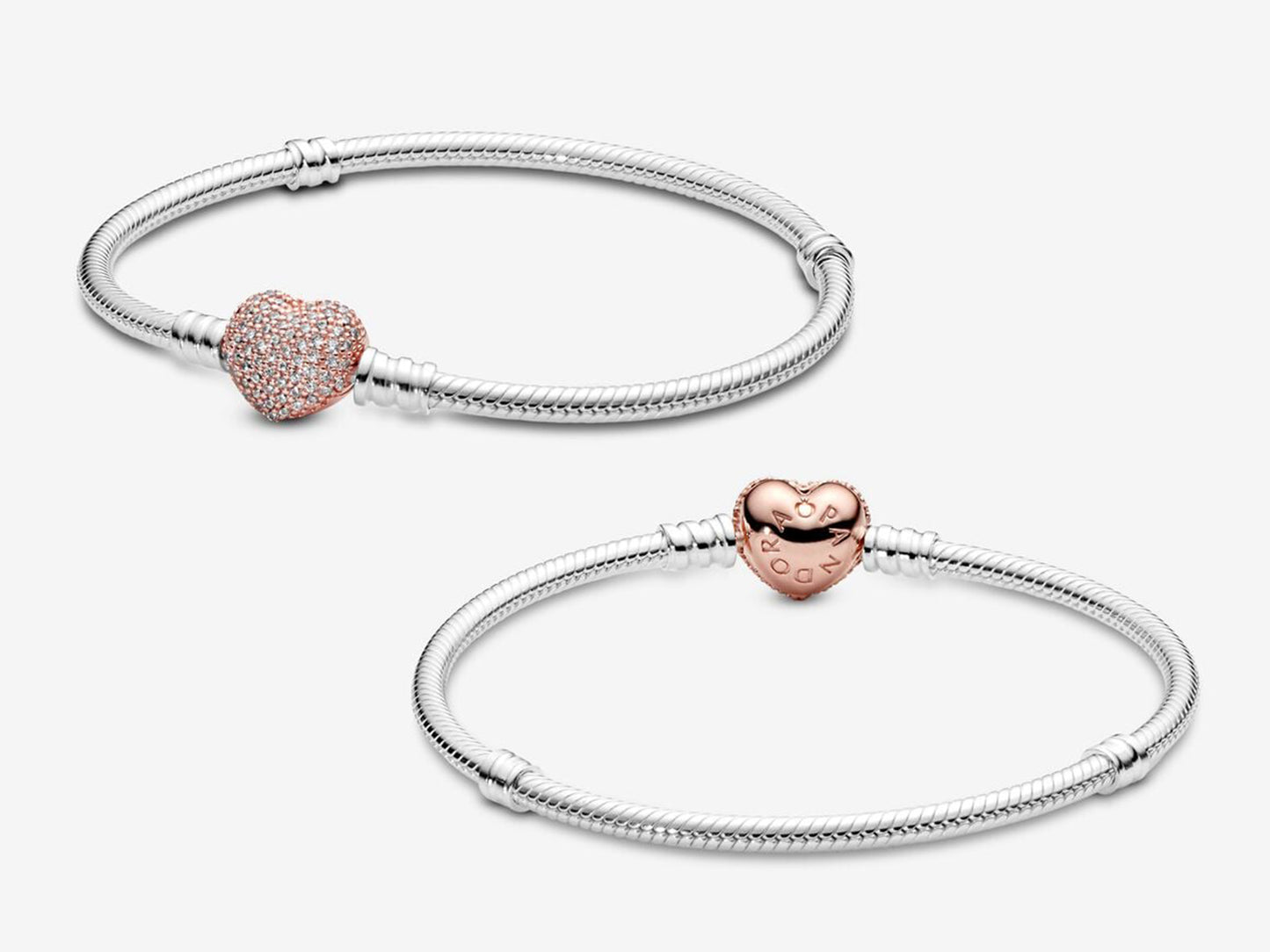 Pavé Heart Clasp Snake Chain Bracelet