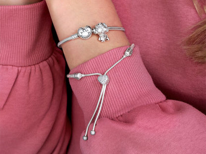 Pavé Heart Clasp Snake Chain Slider Bracelet