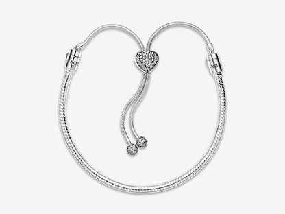 Pavé Heart Clasp Snake Chain Slider Bracelet