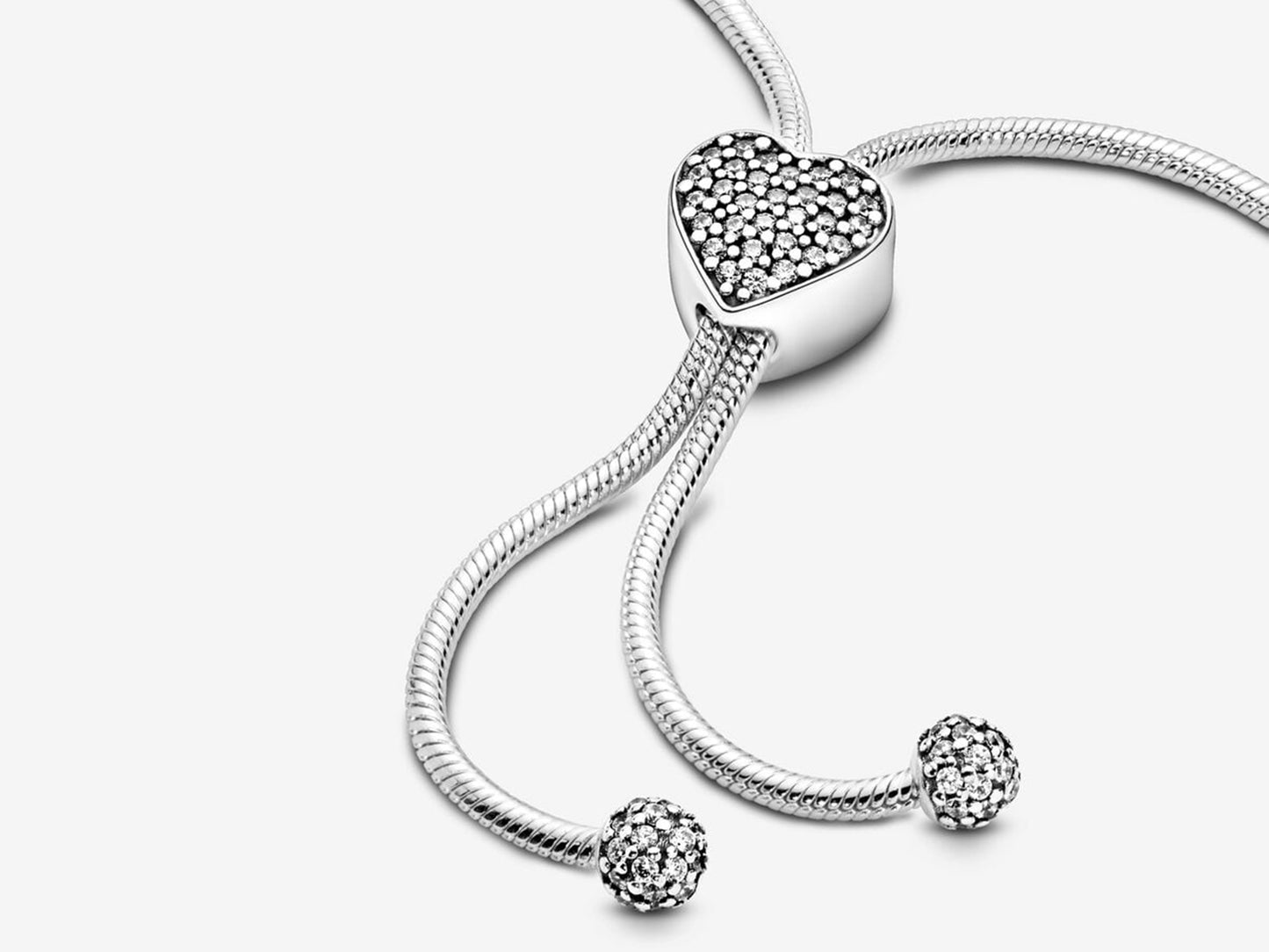 Pavé Heart Clasp Snake Chain Slider Bracelet