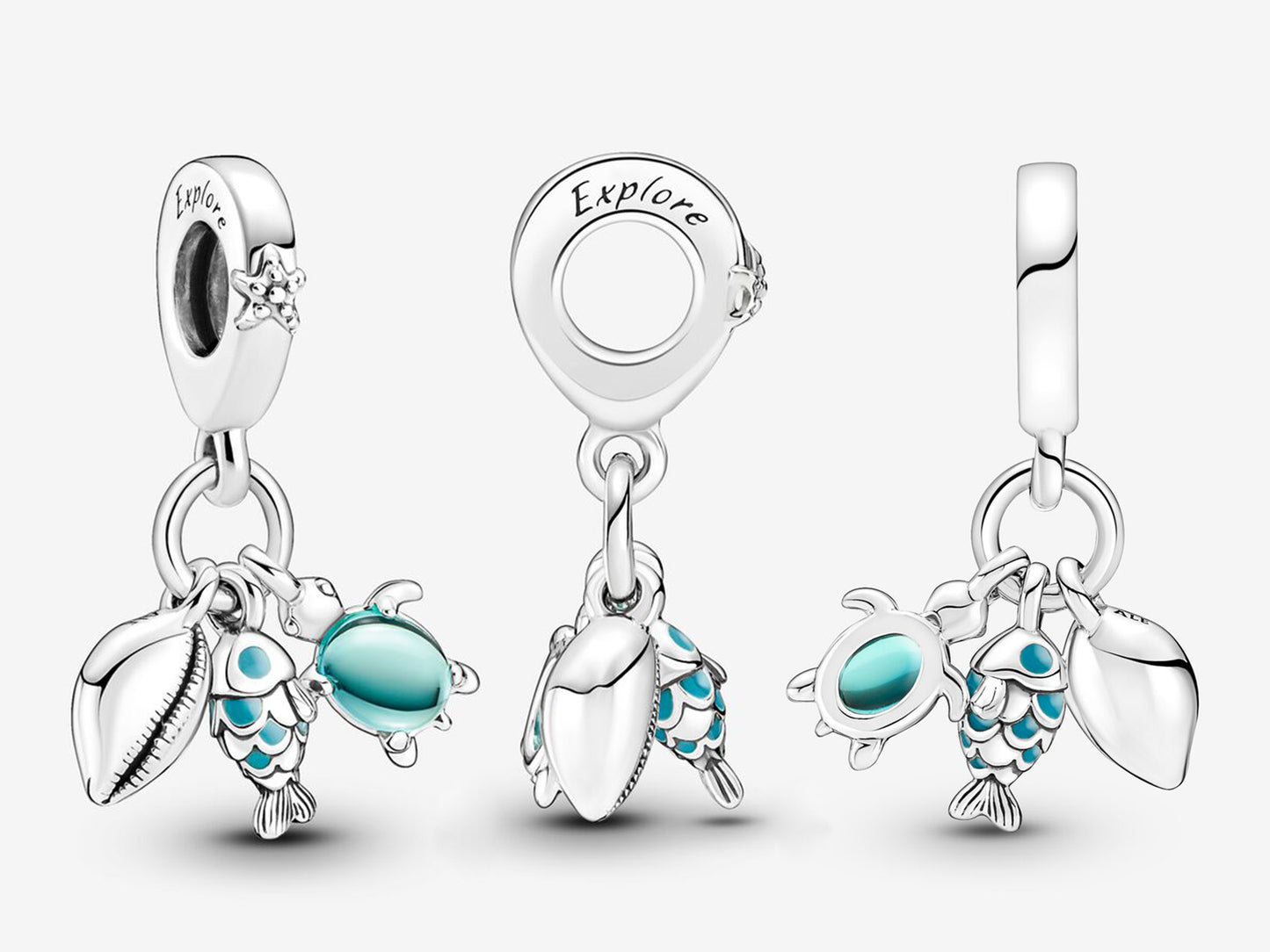 Fish, Sea Turtle & Conch Triple Dangle Charm