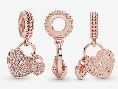 Pavé Heart Padlocks Dangle Charm