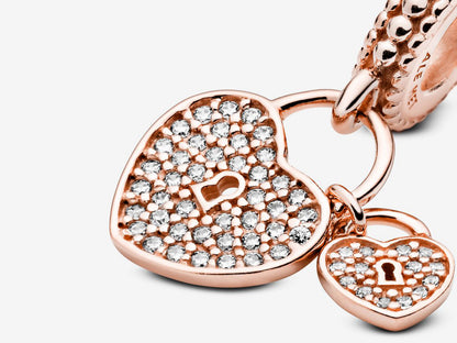 Pavé Heart Padlocks Dangle Charm