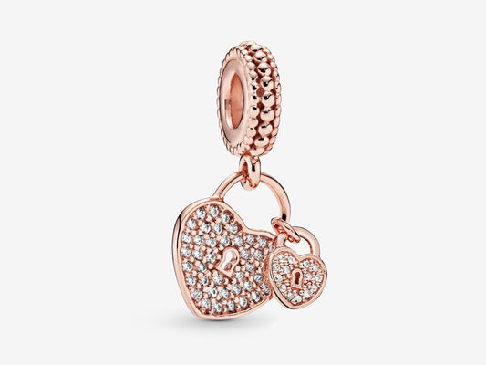 Pavé Heart Padlocks Dangle Charm