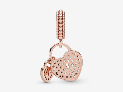 Pavé Heart Padlocks Dangle Charm