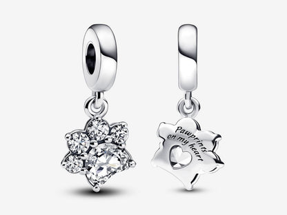 Sparkling Pet Paw Print Dangle Charm