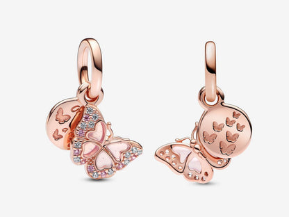 Pink Butterfly & Quote Double Dangle Charm