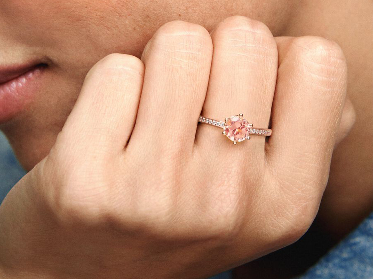 Pink Sparkling Crown Solitaire Ring