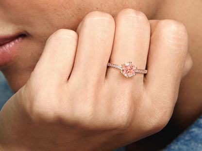 Pink Sparkling Crown Solitaire Ring