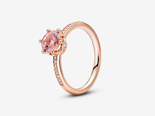 Pink Sparkling Crown Solitaire Ring