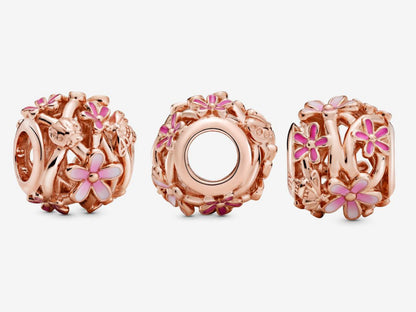 Openwork Pink Daisy Flower Charm
