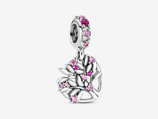 Pink Heart Family Tree Dangle Charm