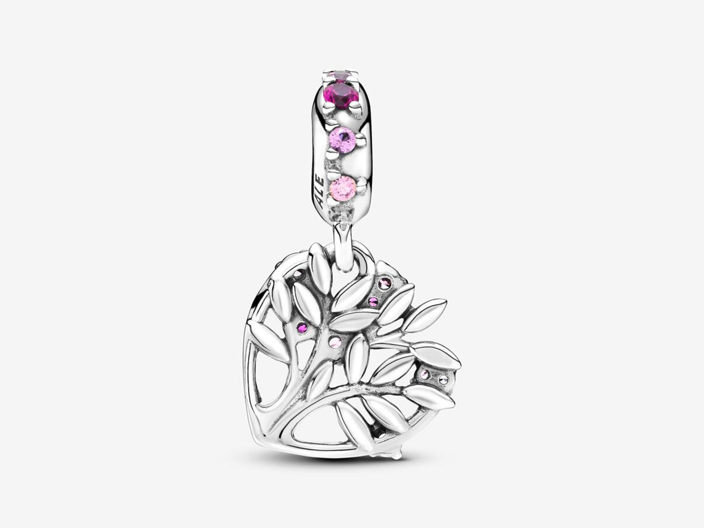 Pink Heart Family Tree Dangle Charm