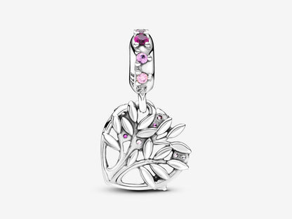 Pink Heart Family Tree Dangle Charm