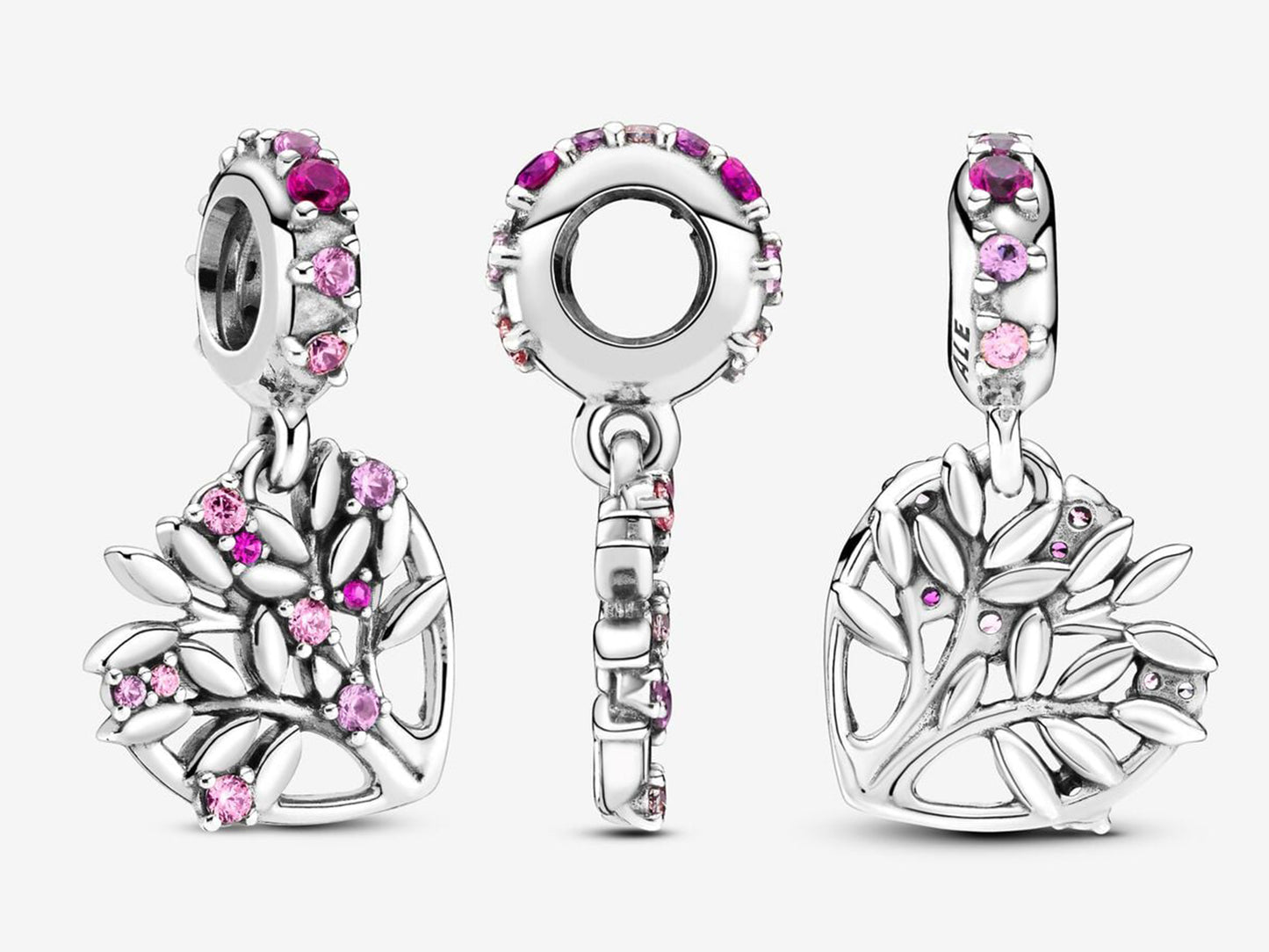Pink Heart Family Tree Dangle Charm