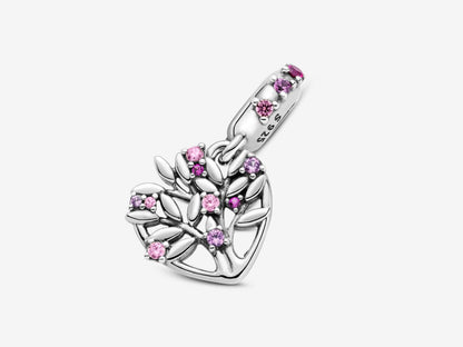 Pink Heart Family Tree Dangle Charm
