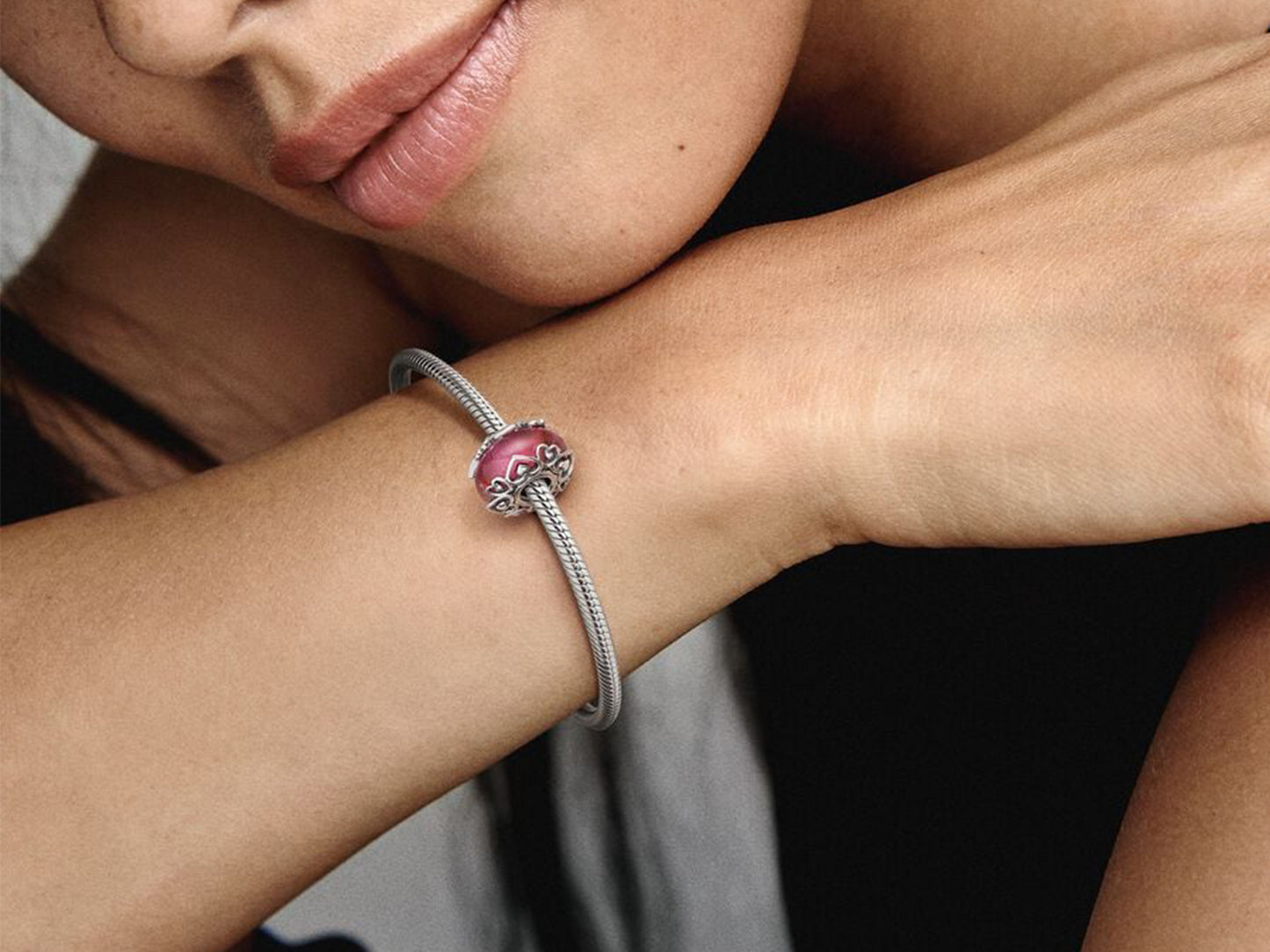 Pink Murano Heart Charm