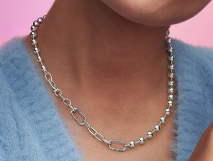 Metal Bead & Link Chain Necklace