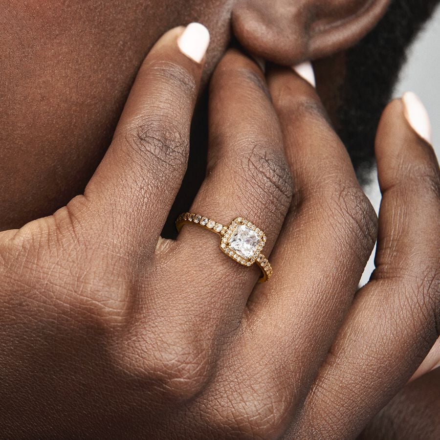 Square Sparkle Halo Ring