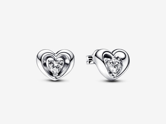 Radiant Heart & Floating Stone Stud Earrings