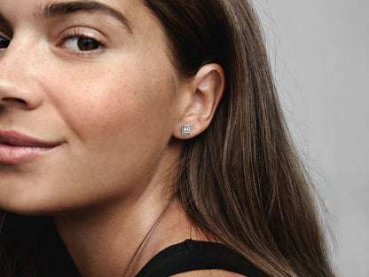 Rectangular Sparkling Halo Stud Earrings