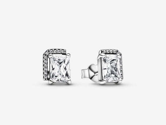 Rectangular Sparkling Halo Stud Earrings