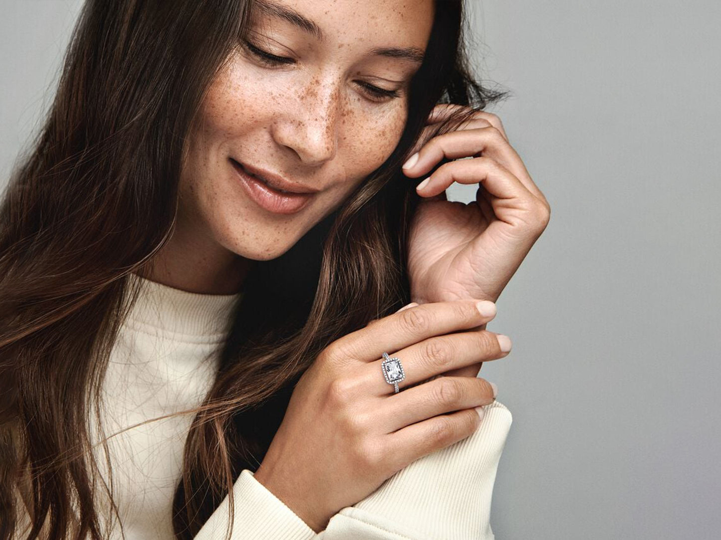 Rectangular Sparkling Halo Ring