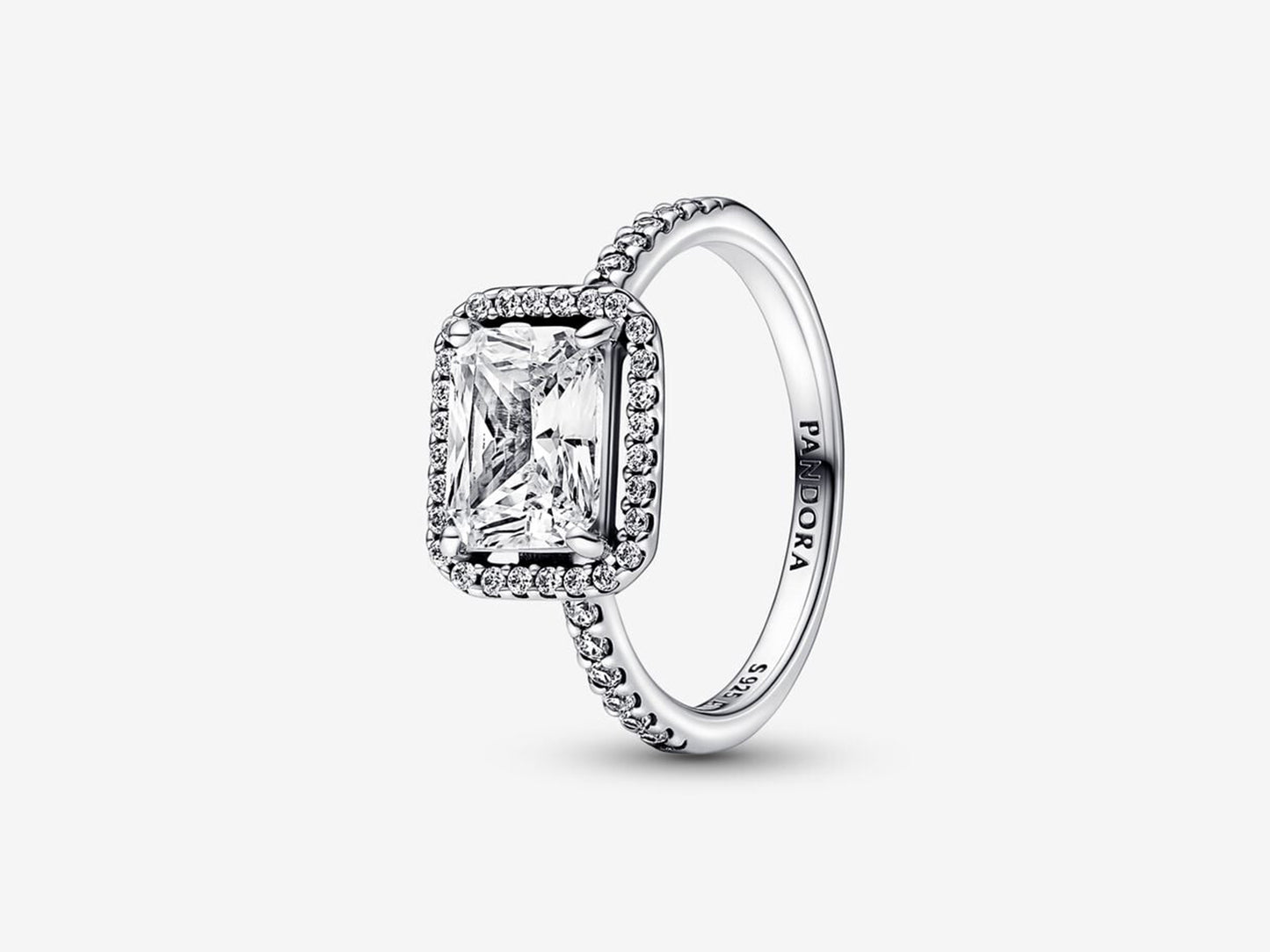 Rectangular Sparkling Halo Ring