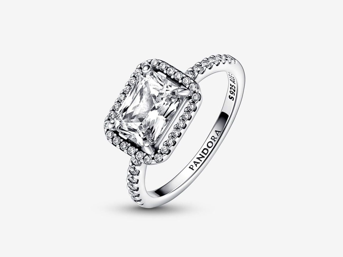 Rectangular Sparkling Halo Ring