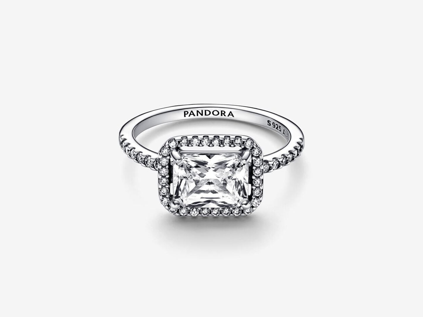 Rectangular Sparkling Halo Ring