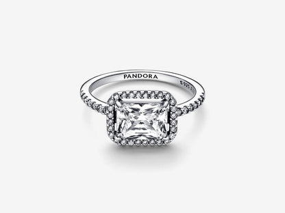 Rectangular Sparkling Halo Ring