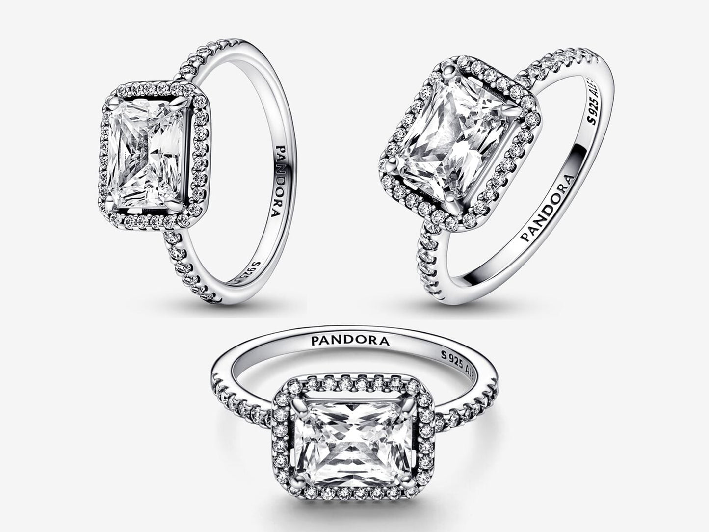 Rectangular Sparkling Halo Ring