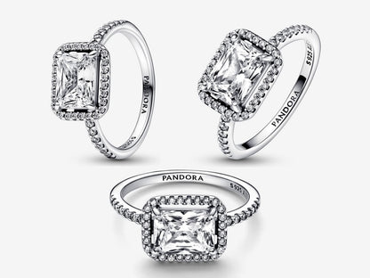 Rectangular Sparkling Halo Ring