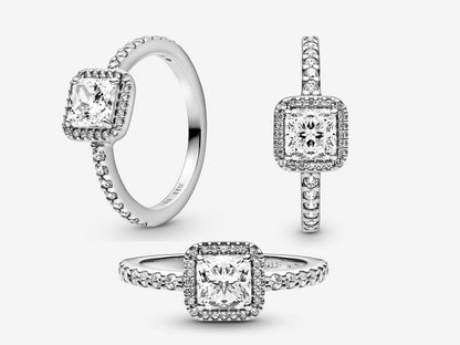 Square Sparkle Halo Ring