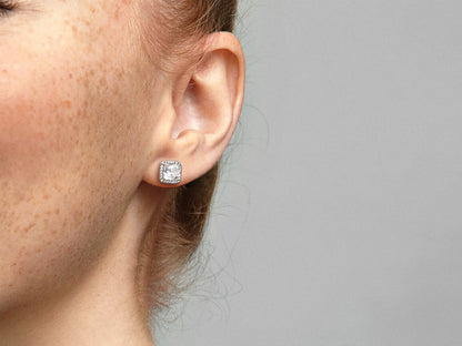 Square Sparkle Halo Stud Earrings