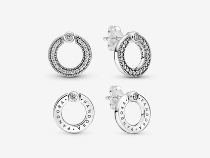 Pavé & Logo Circle Reversible Stud Earrings
