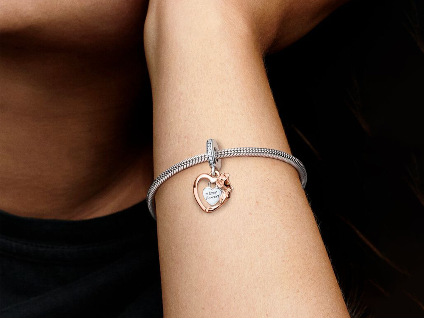 Heart & Rose Flower Dangle Charm
