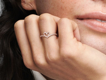 Sparkling Wishbone Heart Ring