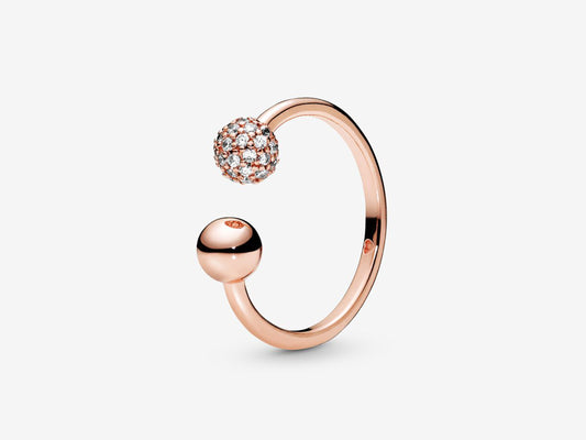 Polished & Pavé Bead Open Ring