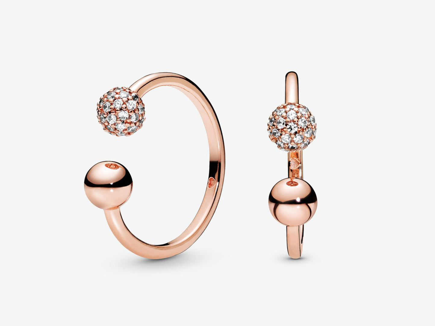 Polished & Pavé Bead Open Ring