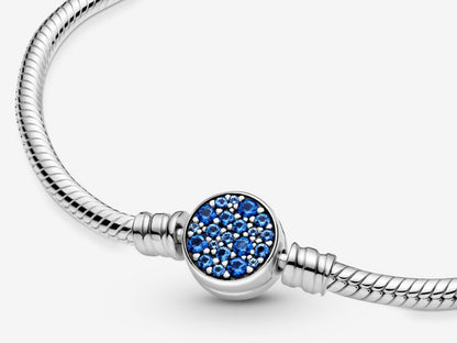 Sparkling Blue Disc Clasp Snake Chain Bracelet