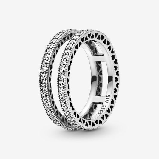 Double Sparkle and Hearts Ring
