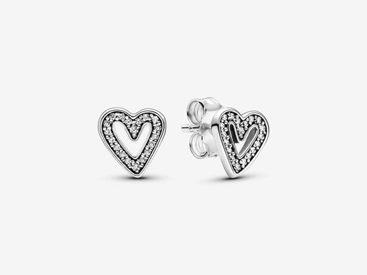 Sparkling Freehand Heart Stud Earrings